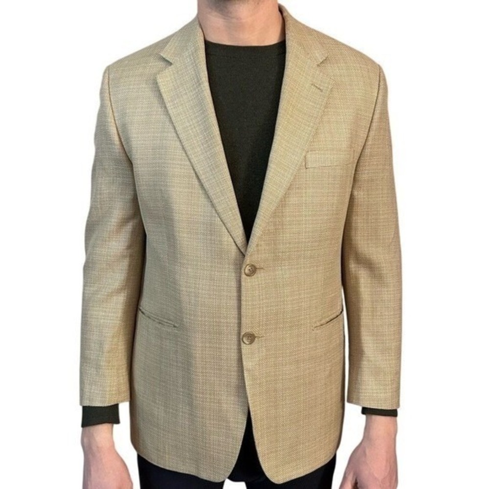 Chaps 100% Silk Two Button Blazer Tan 42R Good